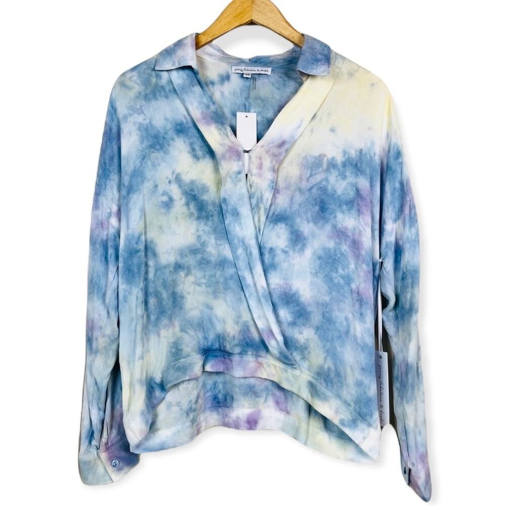 YOUNG FABULOUS BROKE YFB Tie Dye Collared Long Sleeve Blouse XS Oversized $128